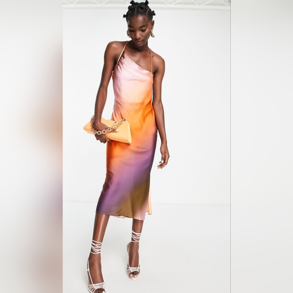 TopShop Ombre Slip Cocktail Date Night Spaghetti Strap Cross Midi Dress